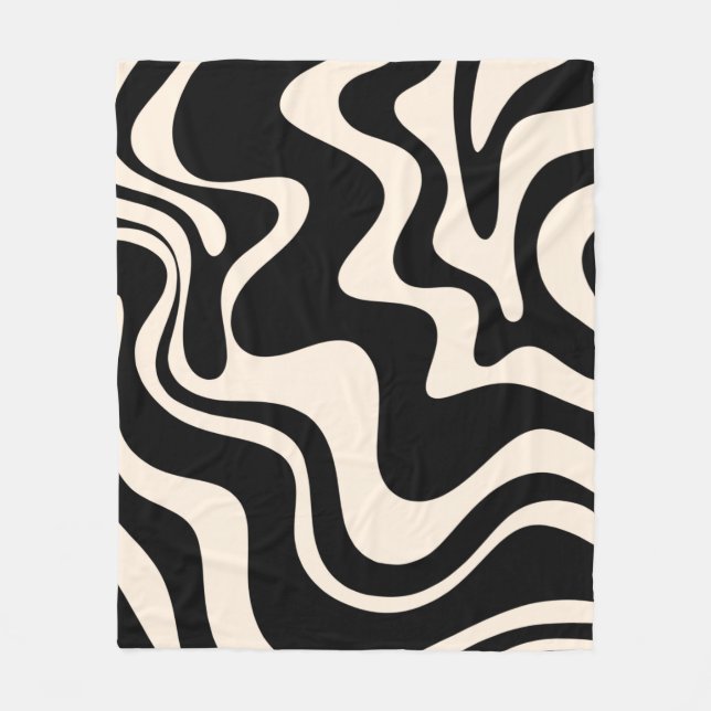 Retro Liquid Swirl Abstract Pattern Black Cream Fleecedecke (Vorderseite)