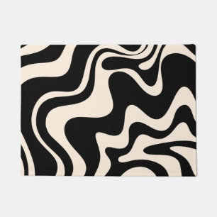 Retro Liquid Swirl Abstract Pattern Black Cream Fußmatte