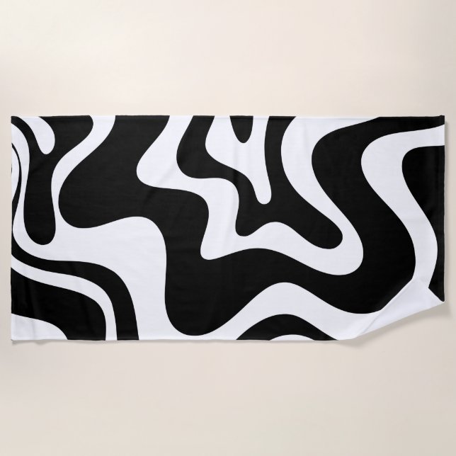 Retro Liquid Swirl Abstract Pattern Black & White Strandtuch (Vorderseite)