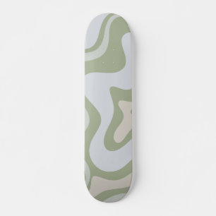 Retro Liquid Swirl Abstract Pattern in Sage Green Skateboard