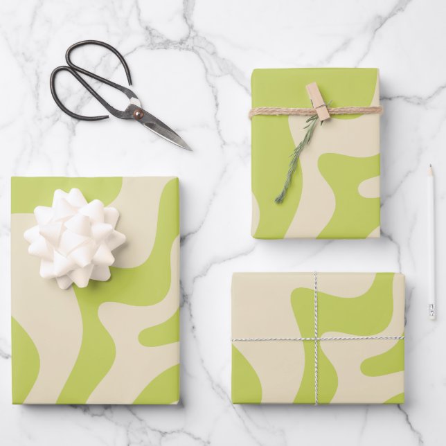 Retro Liquid Swirl Abstrakt leicht Limon beige Geschenkpapier Set (Vorderseite)