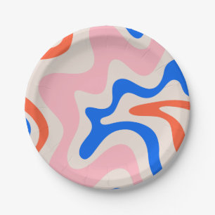 Retro Liquid Swirl Abstrakt rosa Orange Blue Pappteller