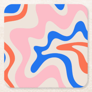 Retro Liquid Swirl Abstrakt rosa Orange Blue Rechteckiger Pappuntersetzer