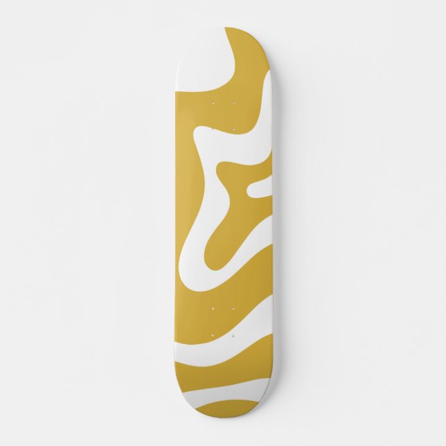 Retro Liquid Swirl Abstrakter Senf und Weiß Skateboard (Vorne)
