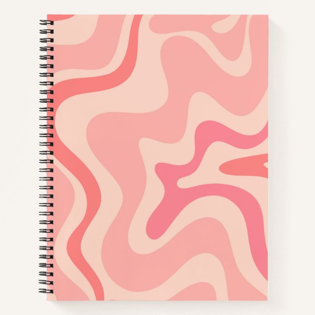Retro Liquid Swirl Abstraktes Muster in Rosa Notizbuch (Vorderseite)