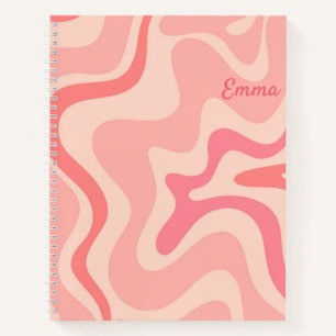 Retro Liquid Swirl Abstraktes Muster in Rosa Notizbuch