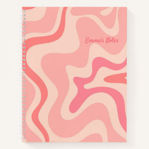 Retro Liquid Swirl Abstraktes Muster in Rosa Notizbuch