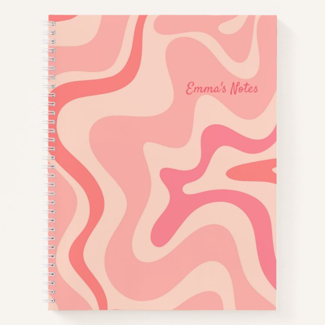 Retro Liquid Swirl Abstraktes Muster in Rosa Notizbuch (Vorderseite)