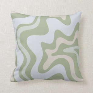 Retro Liquid Swirl Abstraktes Muster in Sage Green Kissen