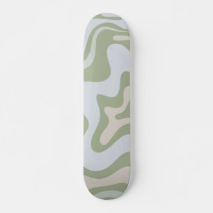 Retro Liquid Swirl Abstraktes Muster in Sage Green Skateboard