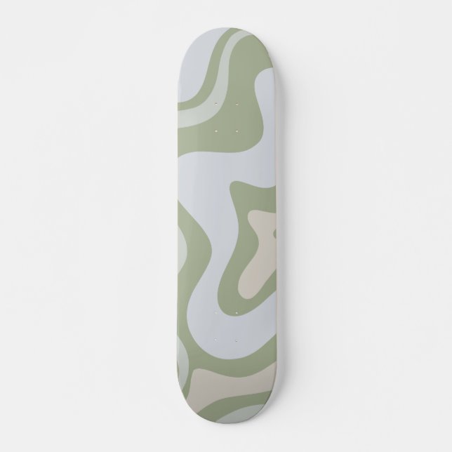 Retro Liquid Swirl Abstraktes Muster in Sage Green Skateboard (Vorne)