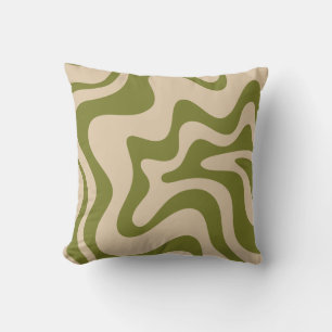Retro Liquid Swirl Abstraktes Muster Olive Green t Kissen