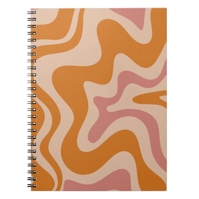Retro Liquid Swirl Abstraktes Muster Orange Pink Notizblock (Vorderseite)