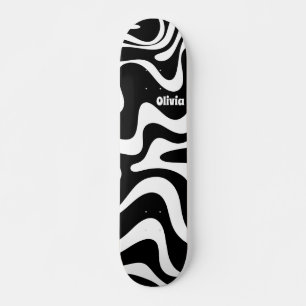 Retro Liquid Swirl Abstraktes Muster Schwarz & Wei Skateboard