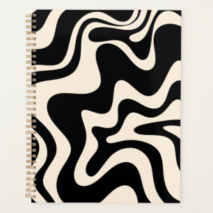 Retro Liquid Swirl Abstraktes Muster Schwarze Crem Planer