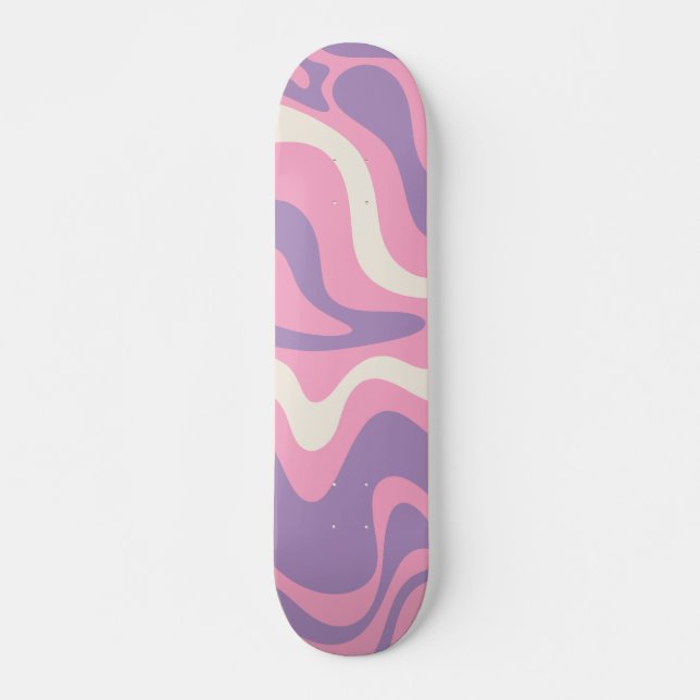 Retro Liquid Swirl Groovy Abstrakt Lila rosa Skateboard (Vorne)