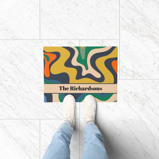 Retro Liquid Swirl Groovy Abstrakt Personalisiert Fußmatte (Indoor)