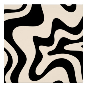Retro Liquid Swirl Modernes Abstraktes Muster Schw Poster