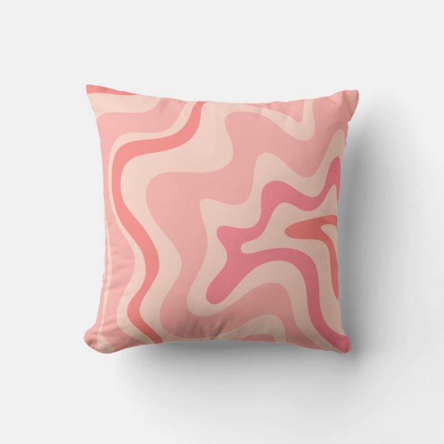 Retro Liquid Swirl Pink Abstraktes Muster Kissen (Vorderseite)