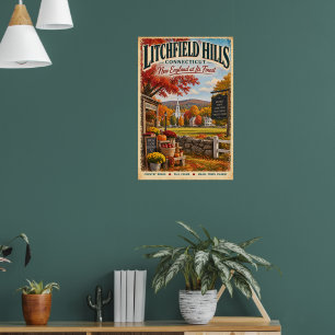 Retro Litchfield Hills Connecticut Herbst Reise Poster