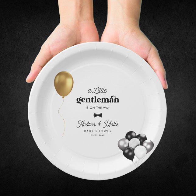 Retro Little Gentleman Balloons Boy Baby Shower Pappteller (Von Creator hochgeladen)