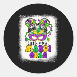 Retro Little Miss Mardi Gras Outfit Youth Girl Wom Runder Aufkleber