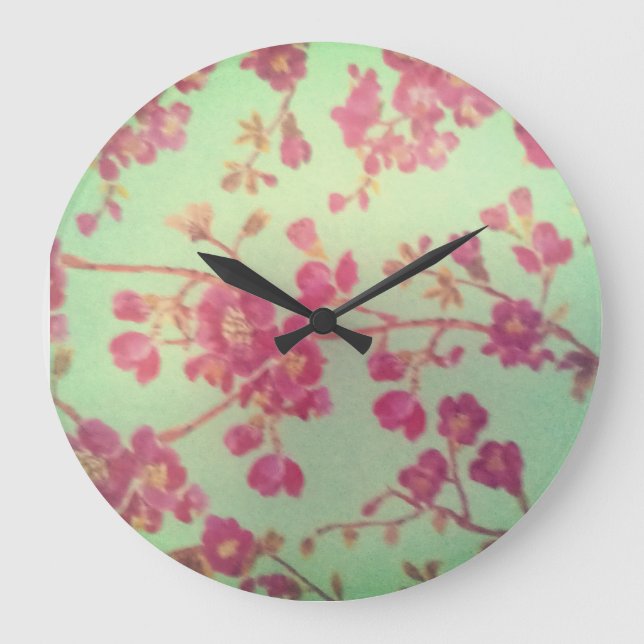 Retro little pink flowers  große wanduhr (Vorderseite)