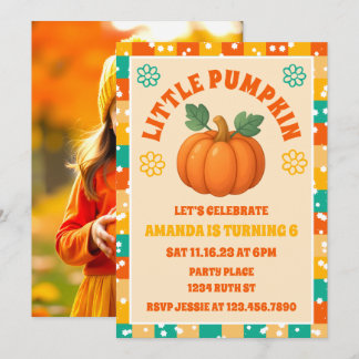 Retro Little Pumpkin Fall Birthday Party Foto Einladung