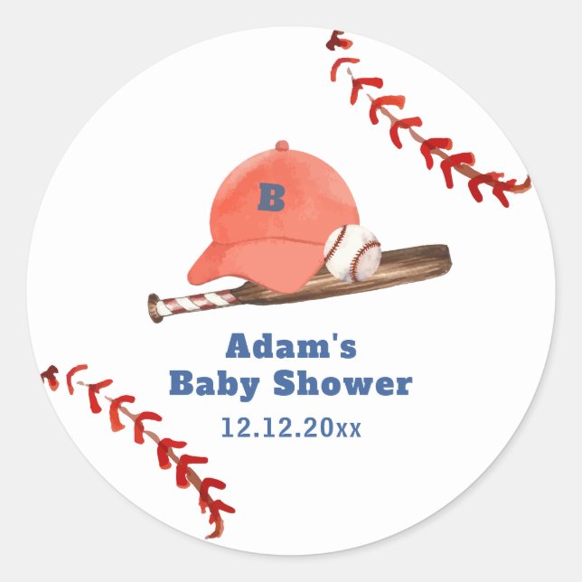 Retro LIttle Slugger Baseball Boy Baby Shower  Runder Aufkleber (Vorderseite)