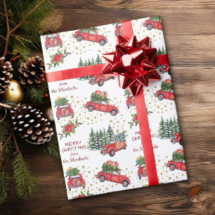 Retro-LKW- und Autoweihnachtsbäume Geschenkpapier