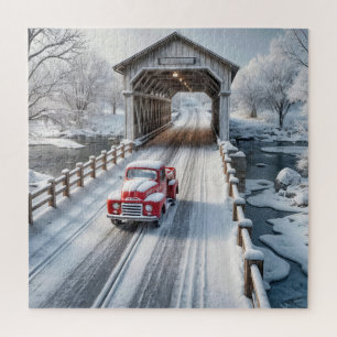 Retro-LKW und Winter Covered Bridge Puzzle