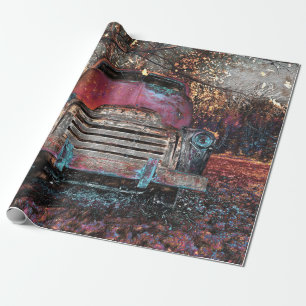 Retro-LKW Vintage Rot Orange Gelb Rustikal Herbst Geschenkpapier