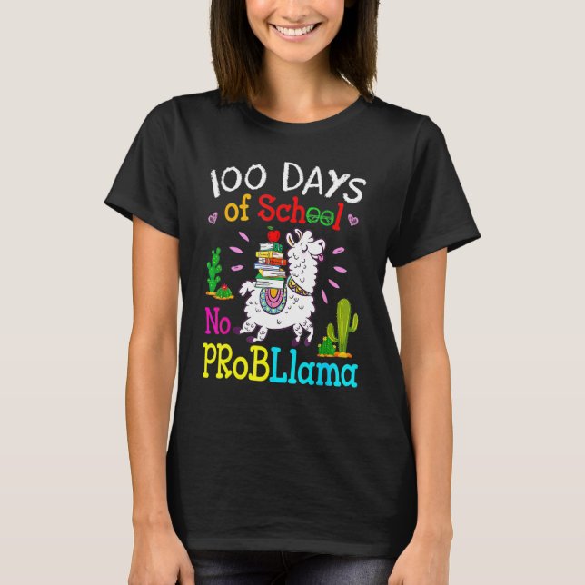 Retro Llama & Books Happy 100 Days Of School No Pr T-Shirt (Vorderseite)