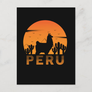 Retro Llama Peru Cactus Sunset Postkarte