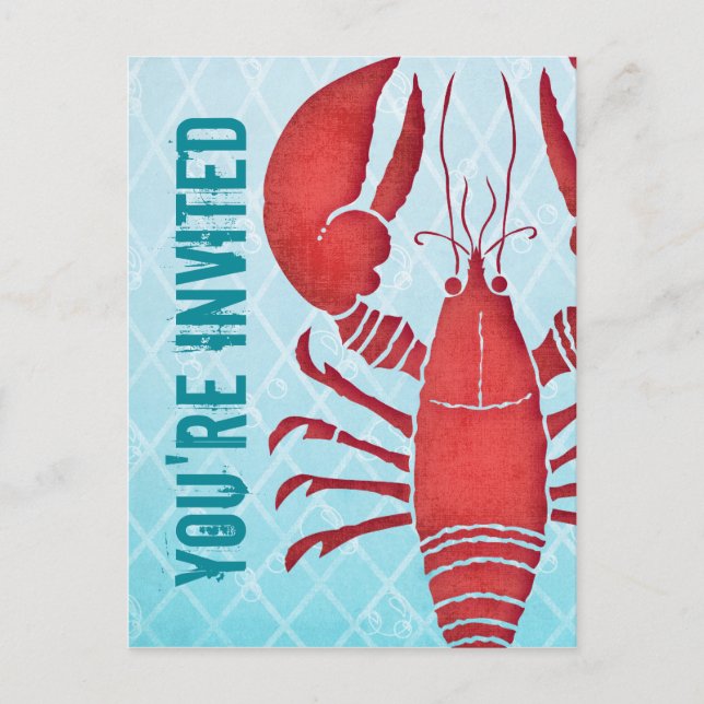 Retro Lobster Postcard Einladung (Vorderseite)