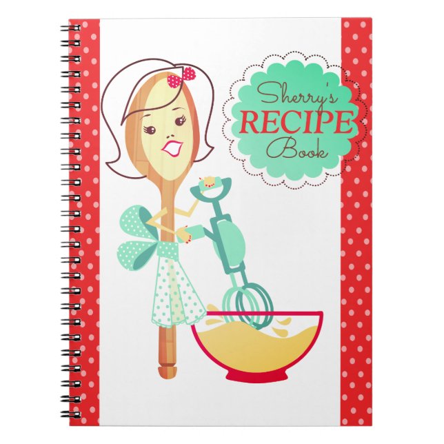 Retro-Löffel Backgirl Kochbuch Rezept Notebook Notizblock (Vorderseite)