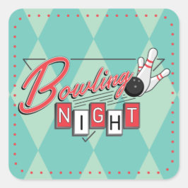 Retro-Logo-Bowling Nachtkleber Quadratischer Aufkleber