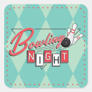 Retro-Logo-Bowling Nachtkleber Quadratischer Aufkleber