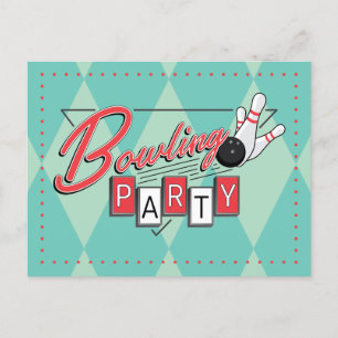 Retro Logo-Bowlings-Party-Postkarte Ankündigungspostkarte