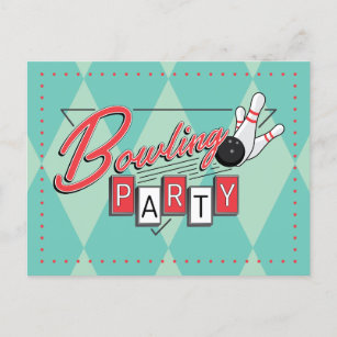 Retro Logo-Bowlings-Party-Postkarte Ankündigungspostkarte