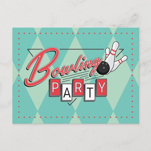 Retro Logo-Bowlings-Party-Postkarte Ankündigungspostkarte (Vorderseite)