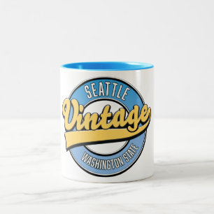 Retro-Logo Seattle Washington State. Zweifarbige Tasse