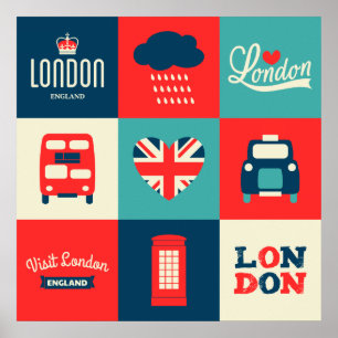 Retro-London-Collage-Plakat Poster