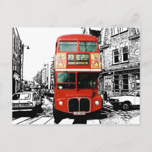 Retro-Londoner Bus im Schwarz-weißen Hintergrund Postkarte