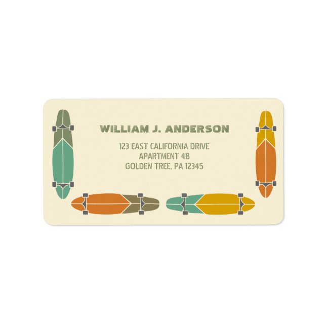 Retro-Longboard-Skateboards-Rücksendeadresse Adressaufkleber (Vorne)