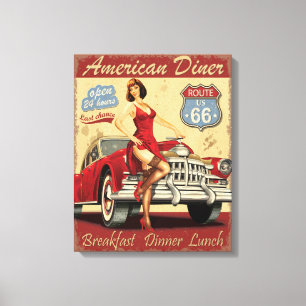 Retro-Look American Diner Route 66 Babe Leinwanddruck