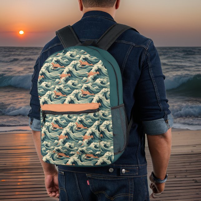 Retro Look Green Inspiriert Waves Monogramm Bedruckter Rucksack (Von Creator hochgeladen)