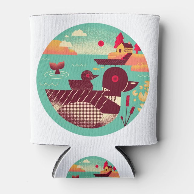 Retro Loon Bird der 50er Jahre auf einem See Dosenkühler (Vorderseite)