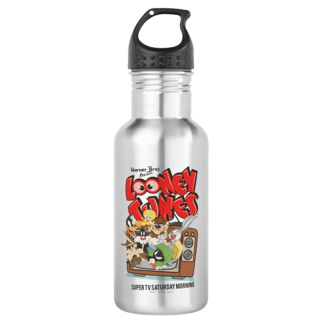 Retro LOONEY TUNES™ Burning from TV Edelstahlflasche (Vorderseite)