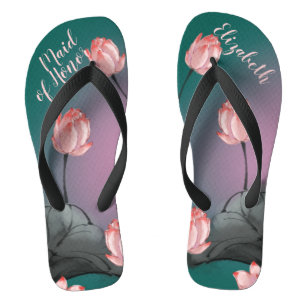 Retro Lotus Blume Hochzeit Personalisiert Flip Flops